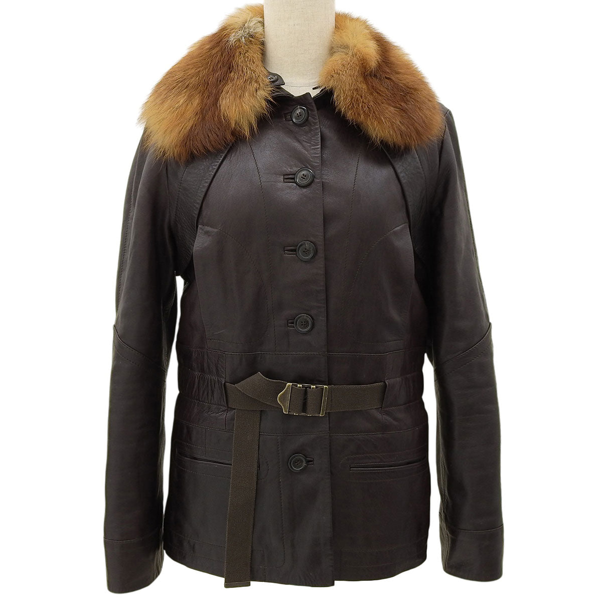 Faux Leather Combination Logo Button Coat #36 Brown