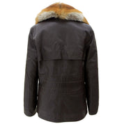 Faux Leather Combination Logo Button Coat #36 Brown