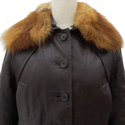 Faux Leather Combination Logo Button Coat #36 Brown