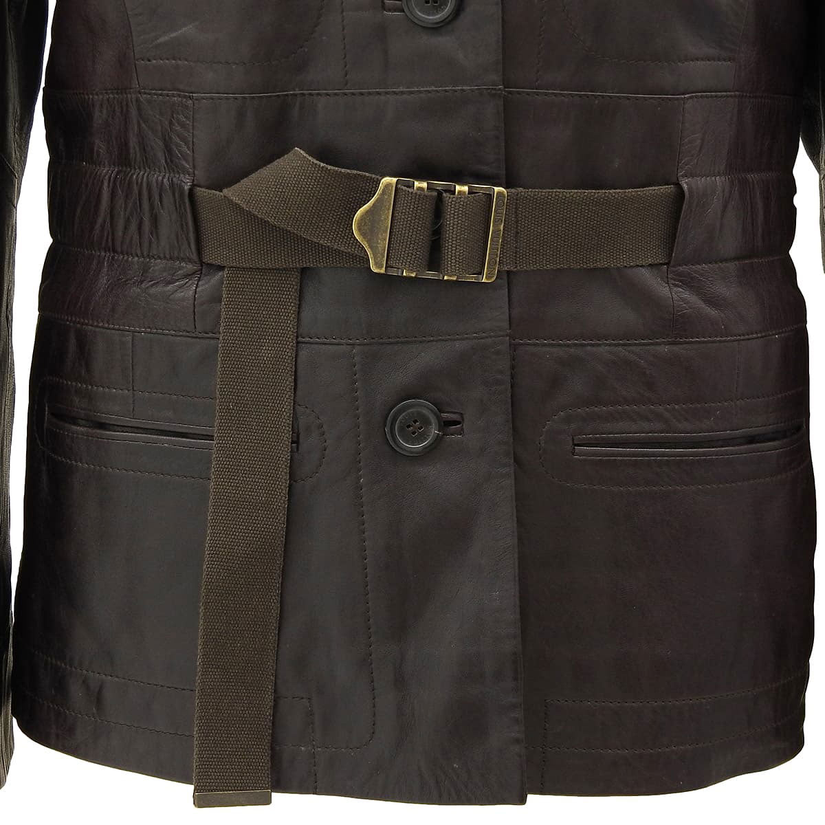 Faux Leather Combination Logo Button Coat #36 Brown