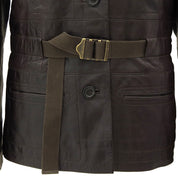 Faux Leather Combination Logo Button Coat #36 Brown