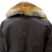 Faux Leather Combination Logo Button Coat #36 Brown