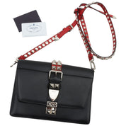 Studded Logo Plate Shoulder Bag Black/Red