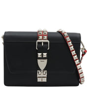 Studded Logo Plate Shoulder Bag Black/Red