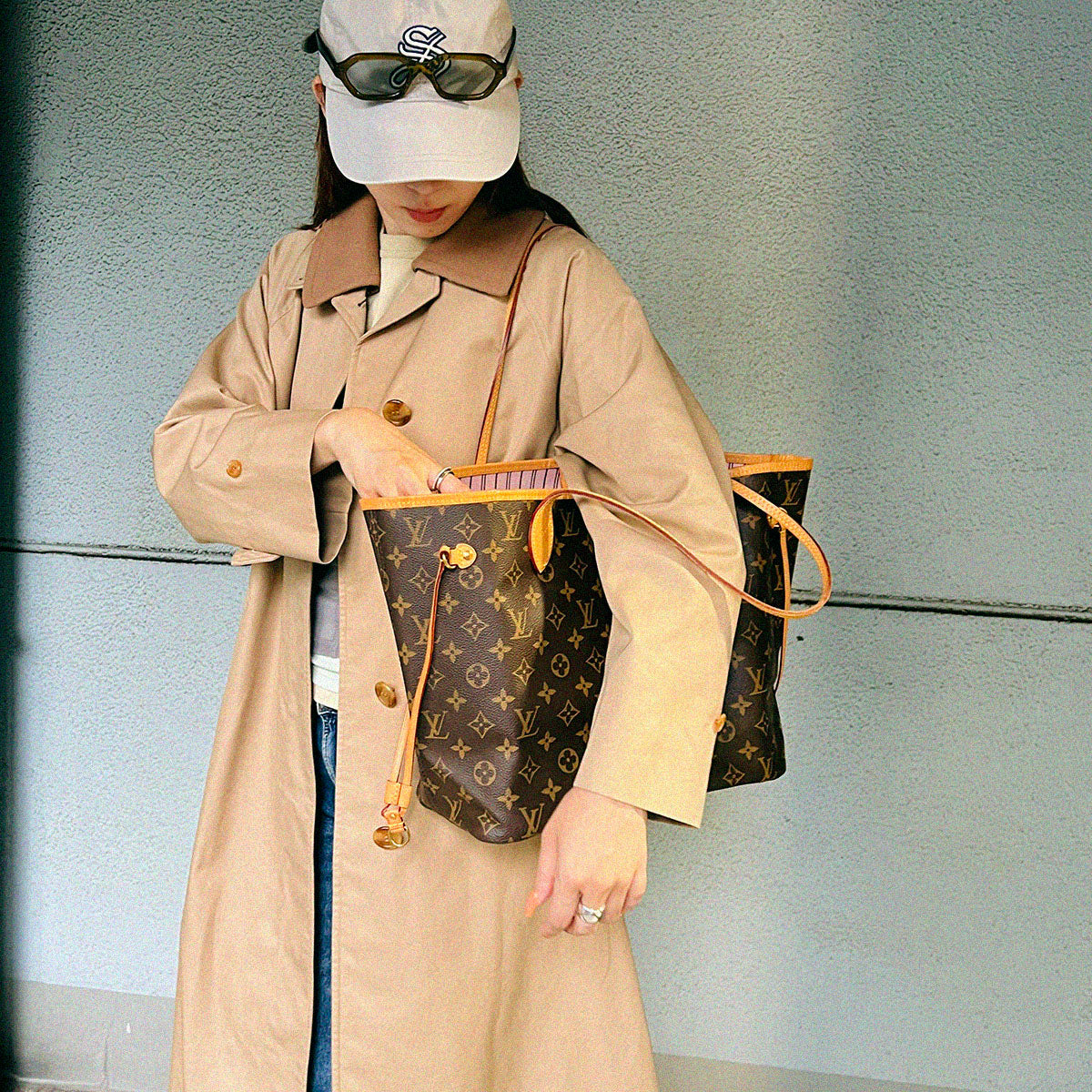 Check-lined Balmacaan Coat #7 Beige