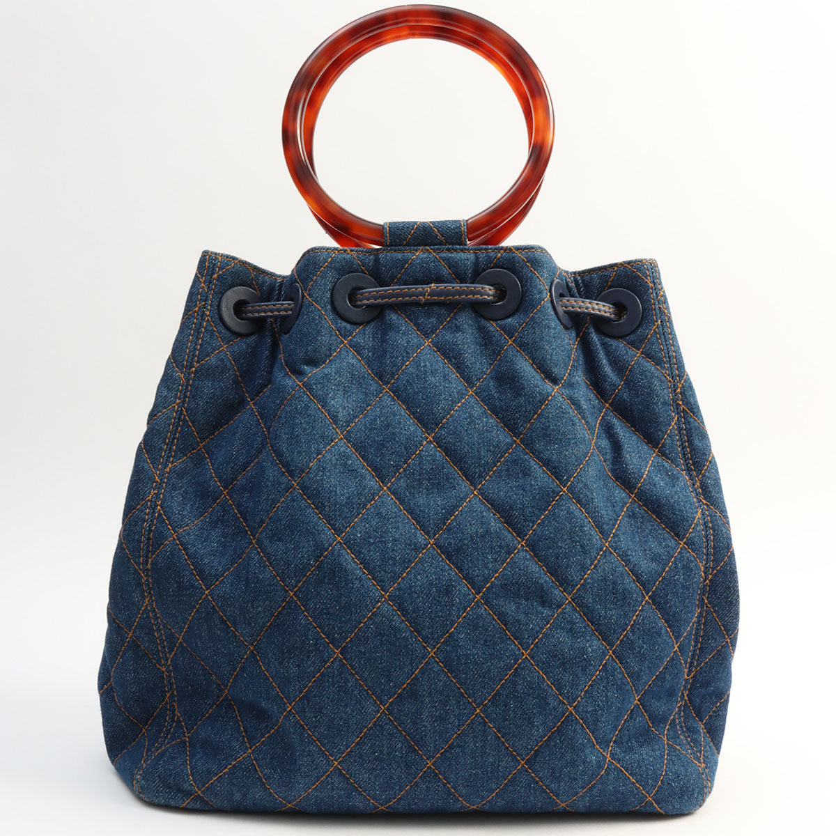 Chanel Denim Matelassé Stitch Brown Marble Handle Bag Blue, circa 1997