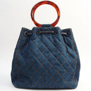 Chanel Denim Matelassé Stitch Brown Marble Handle Bag Blue, circa 1997