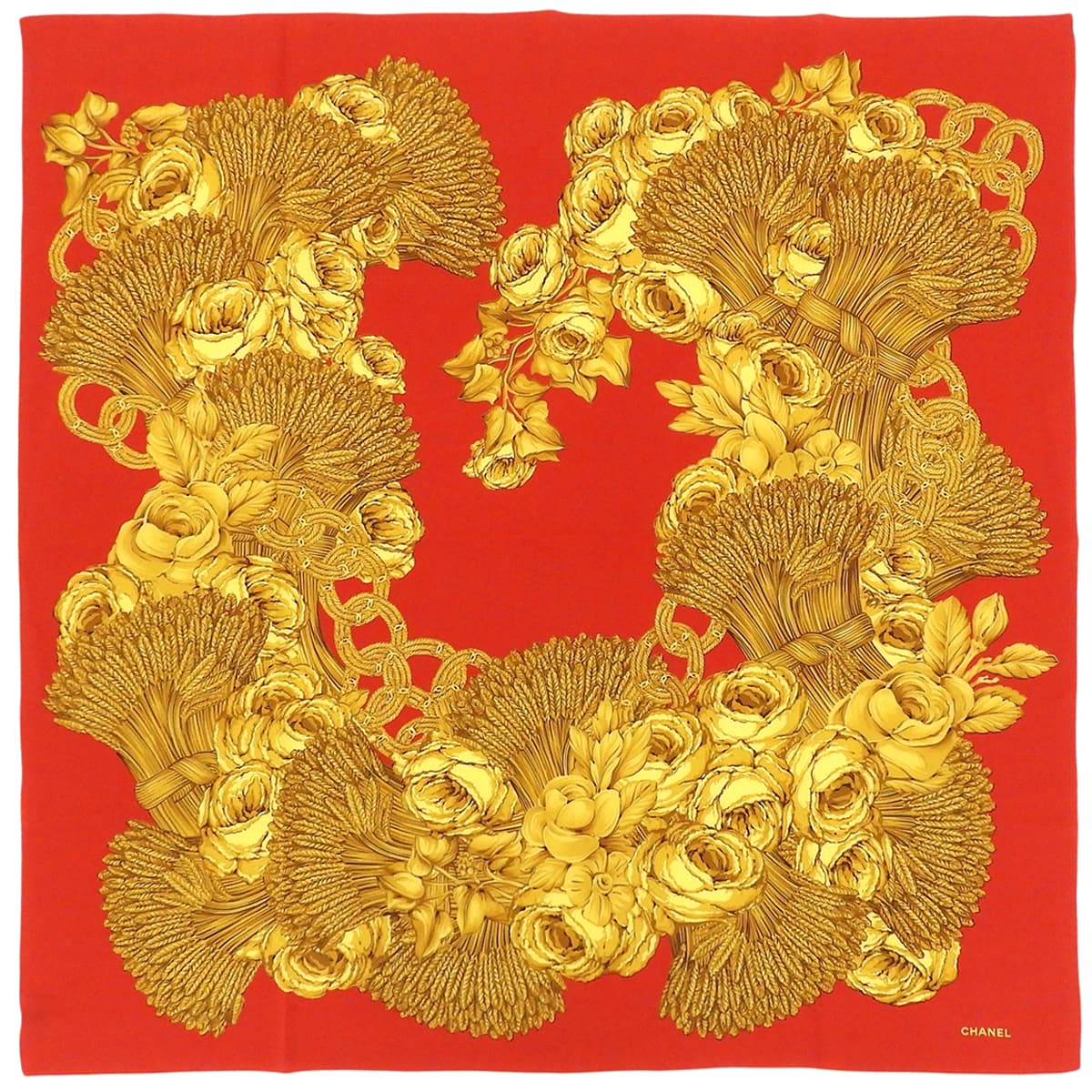 Chain Camellia Pattern Scarf Red