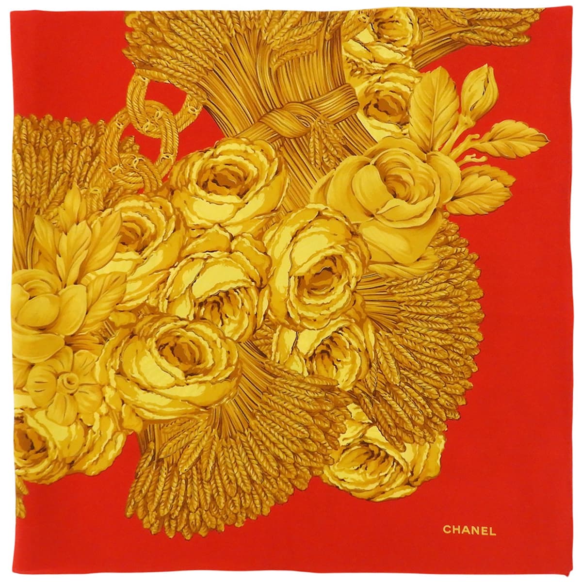 Chain Camellia Pattern Scarf Red