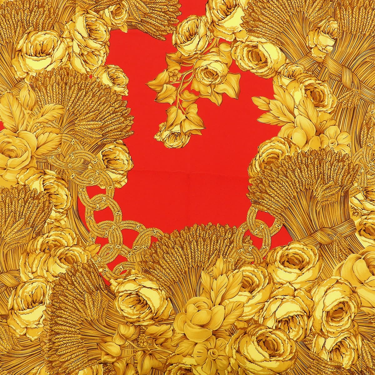 Chain Camellia Pattern Scarf Red