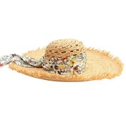 Floral Pattern Raffia Hat Beige/White