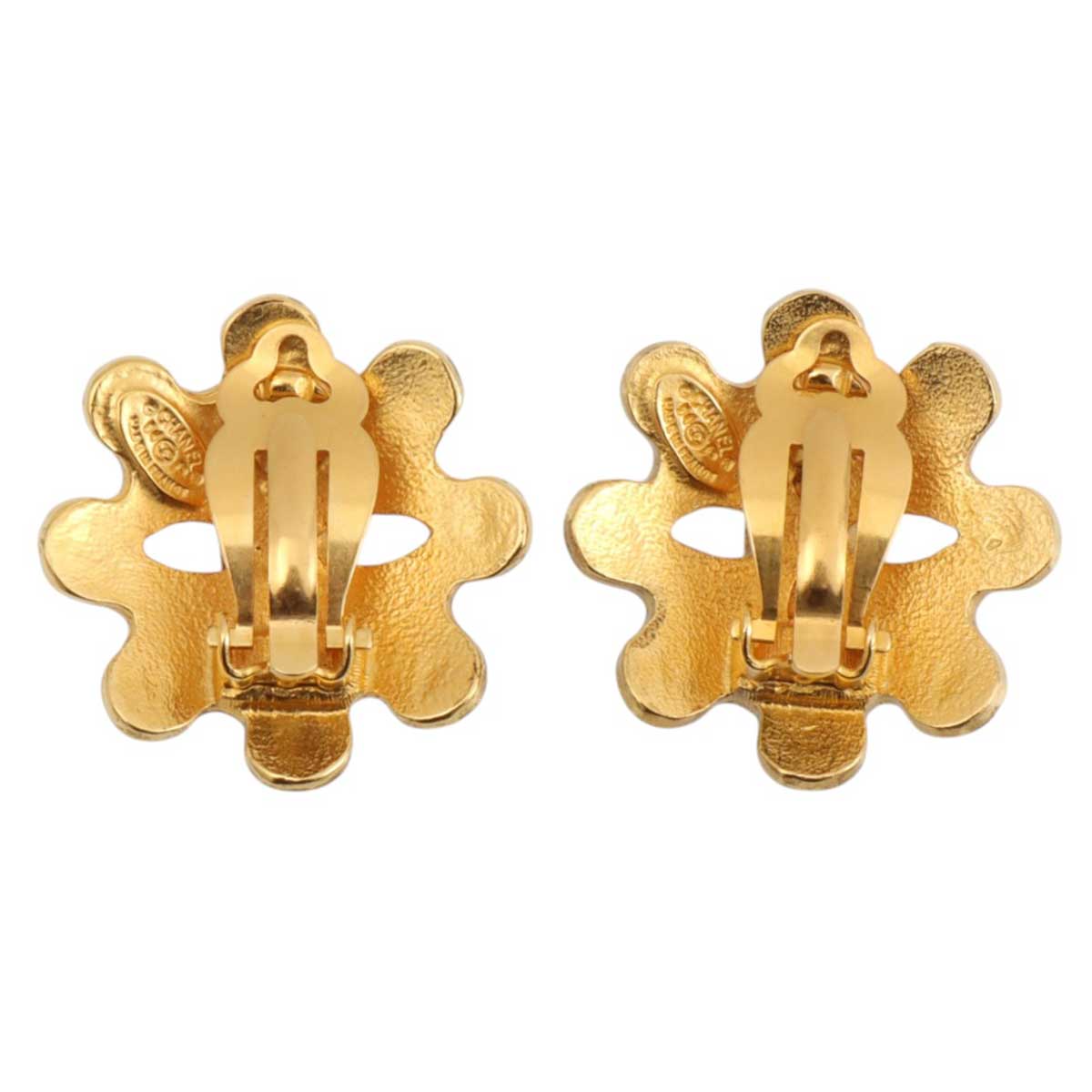 1994 Flower Motif CC Mark Gold Earrings