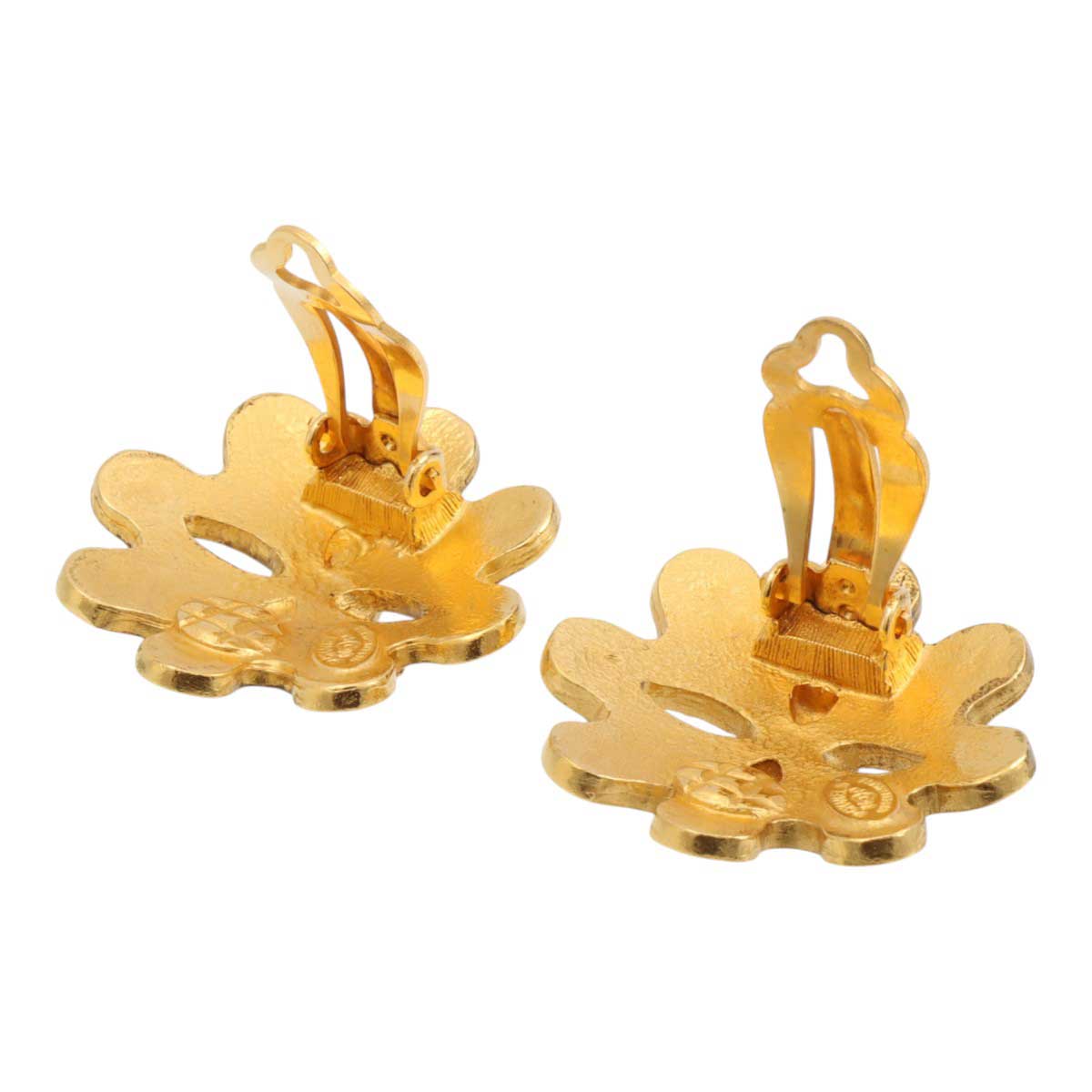 1994 Flower Motif CC Mark Gold Earrings