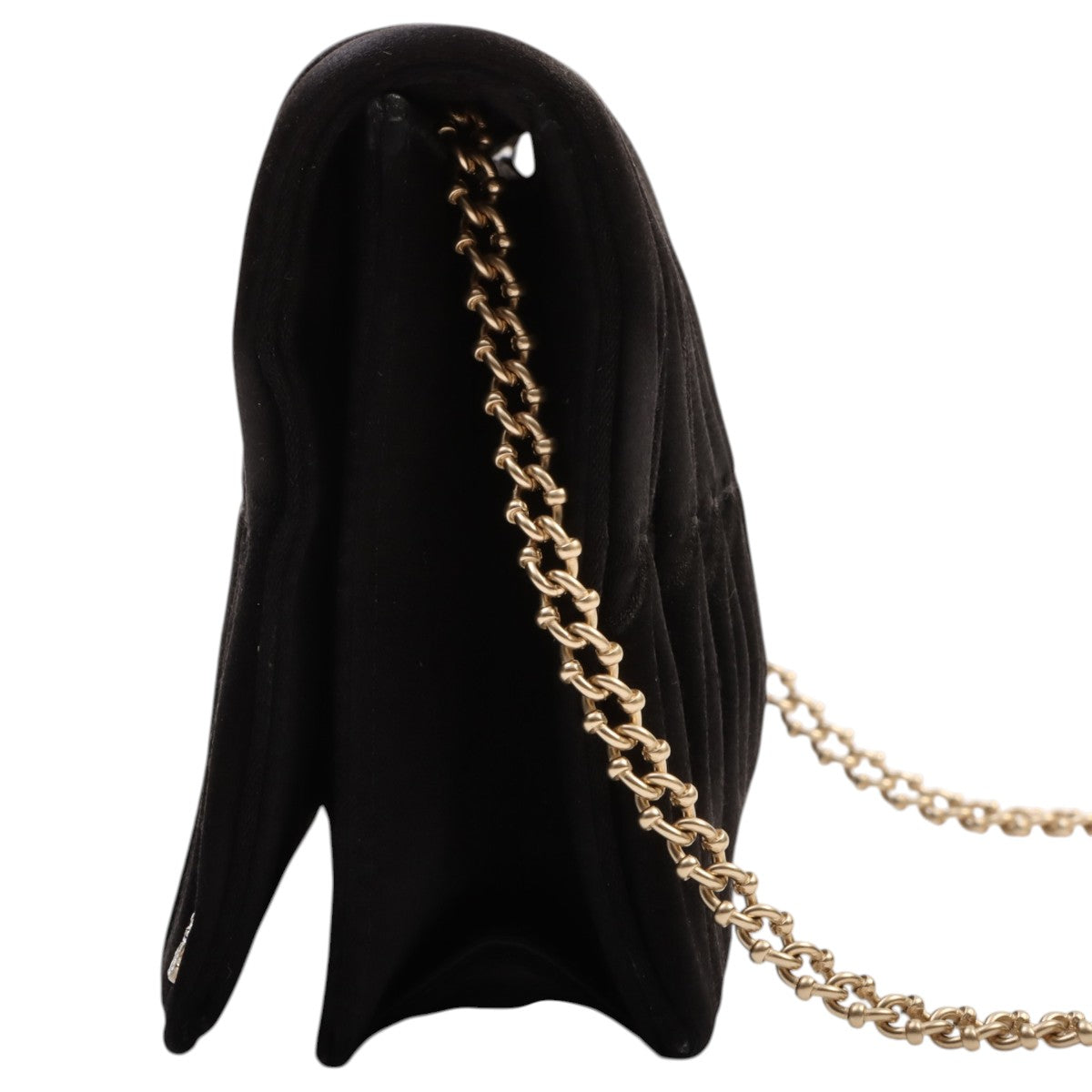 Circa 2007 Satin Rhinestone CC Mark Chain Shoulder Bag Black