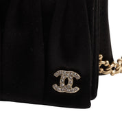 Circa 2007 Satin Rhinestone CC Mark Chain Shoulder Bag Black