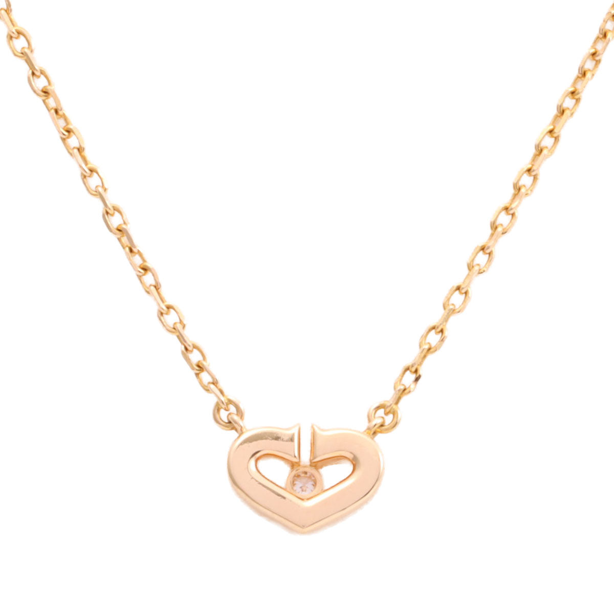 18K Diamond C Heart Necklace Pink Gold