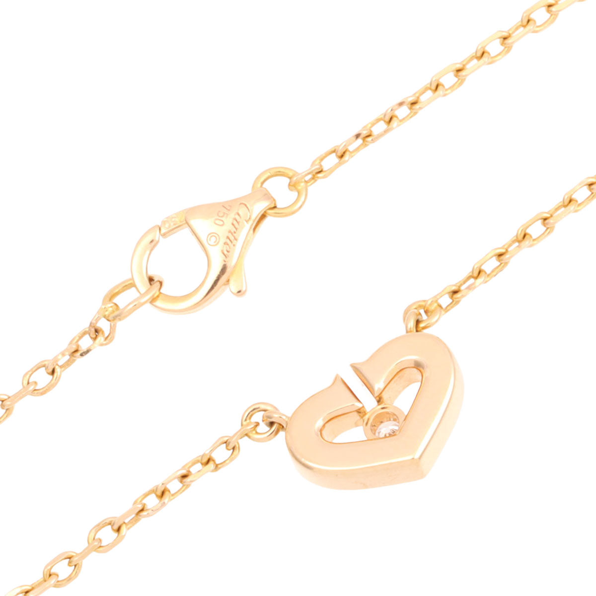 18K Diamond C Heart Necklace Pink Gold