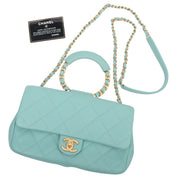 2019 Matelasse Stitch CC Turnlock 2-Way Bag, Mint Blue