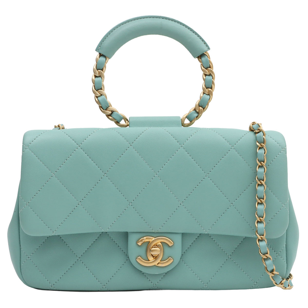 2019 Matelasse Stitch CC Turnlock 2-Way Bag, Mint Blue