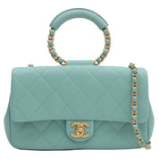 2019 Matelasse Stitch CC Turnlock 2-Way Bag, Mint Blue
