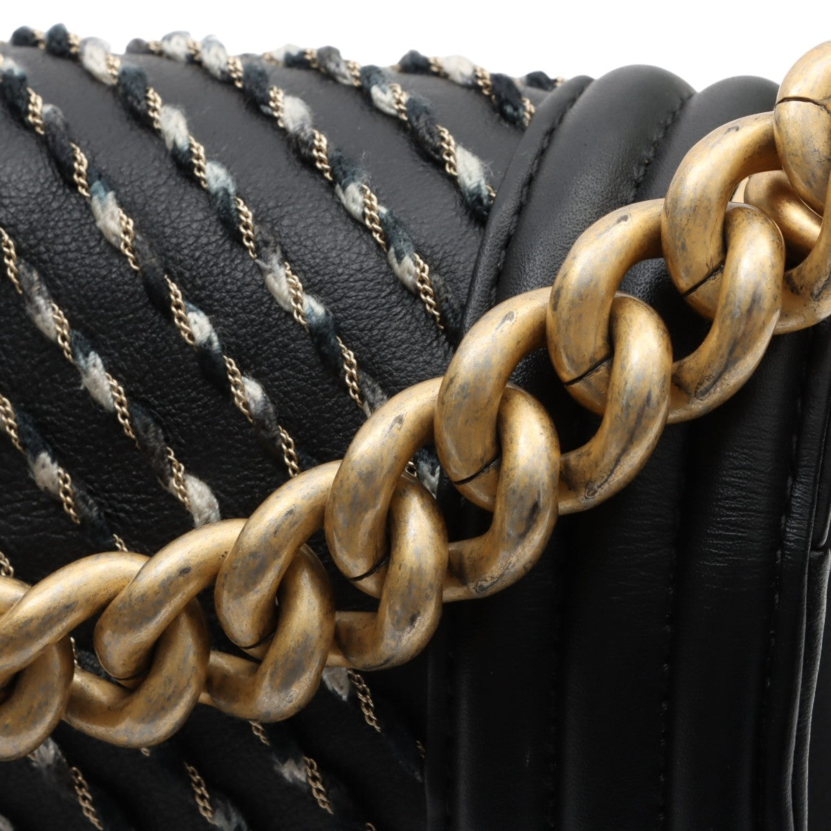 Circa 2018 Chevron Design Boy Chanel Chain Shoulder Bag Black