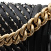 Circa 2018 Chevron Design Boy Chanel Chain Shoulder Bag Black
