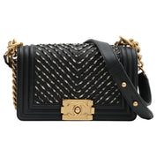 Circa 2018 Chevron Design Boy Chanel Chain Shoulder Bag Black