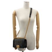 Circa 2018 Chevron Design Boy Chanel Chain Shoulder Bag Black