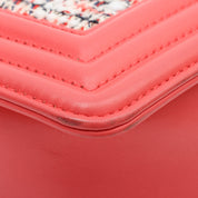 2019 Tweed Leather Boy Chanel Chain Shoulder Bag, Salmon Pink/Multi