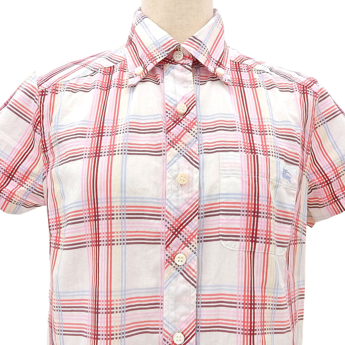 Check pattern logo embroidered short-sleeve shirt #38 Pink/Multicolor