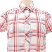 Check pattern logo embroidered short-sleeve shirt #38 Pink/Multicolor
