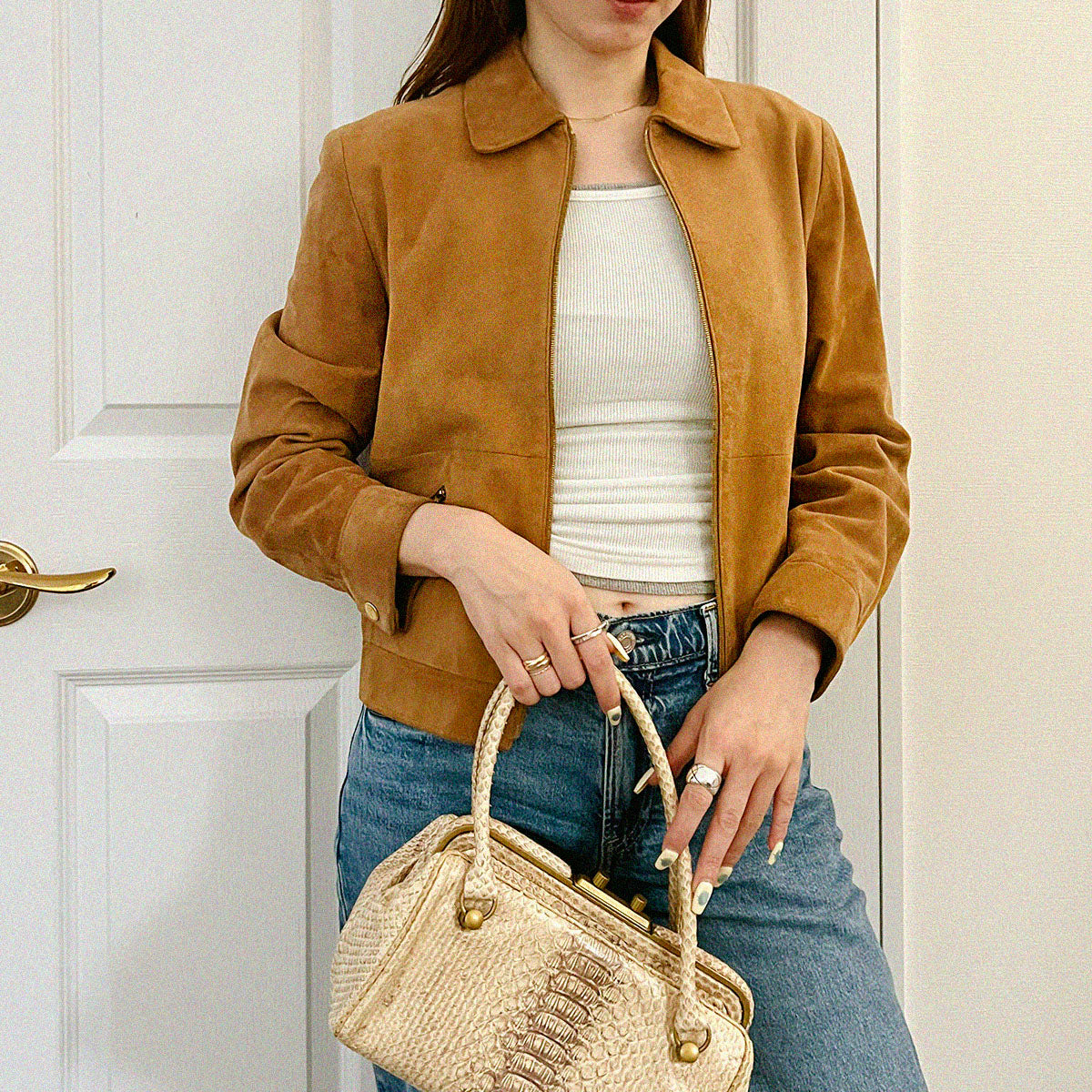 Suede Nova Check Lined Blouson #40 Camel