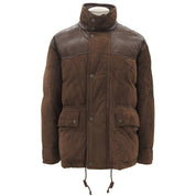 Suede and Leather Combination Down Jacket, Size L, Brown