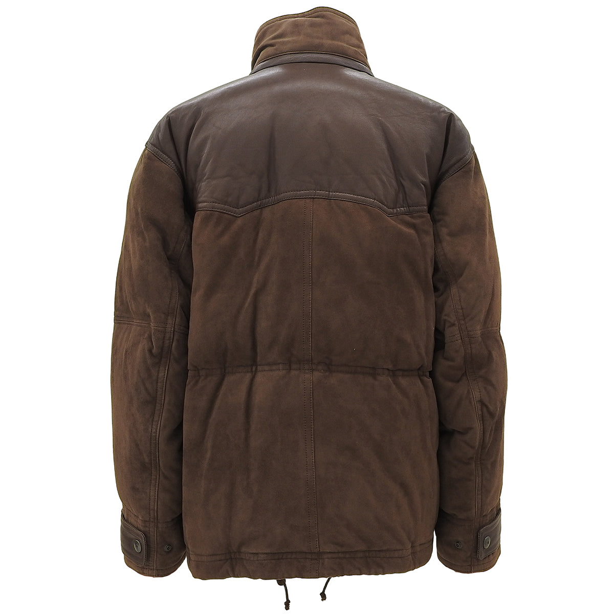 Suede and Leather Combination Down Jacket, Size L, Brown