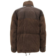 Suede and Leather Combination Down Jacket, Size L, Brown