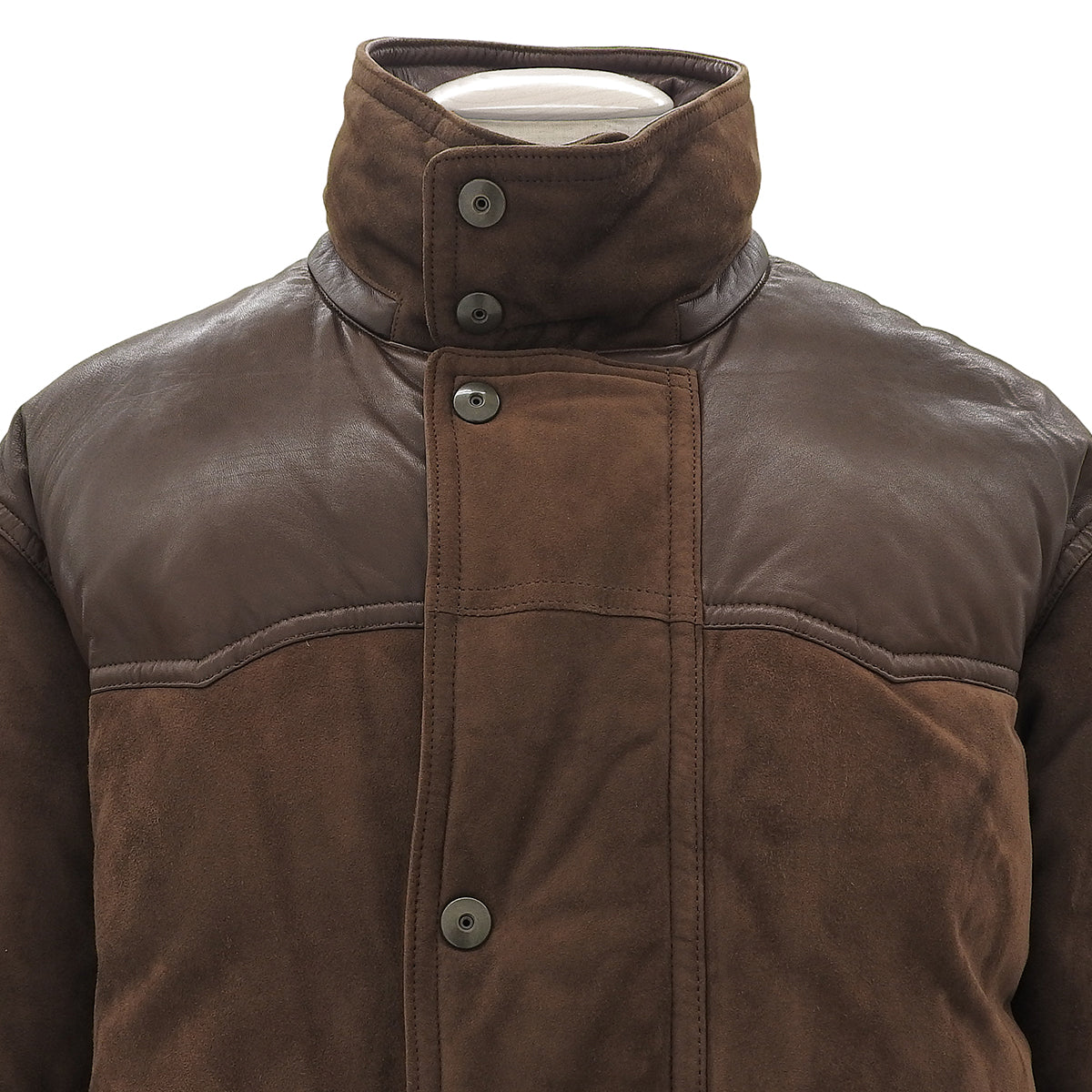 Suede and Leather Combination Down Jacket, Size L, Brown