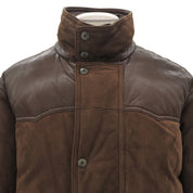 Suede and Leather Combination Down Jacket, Size L, Brown