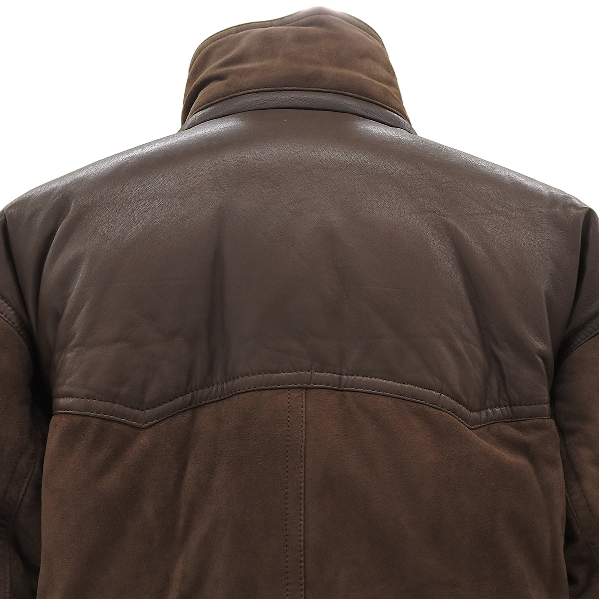 Suede and Leather Combination Down Jacket, Size L, Brown
