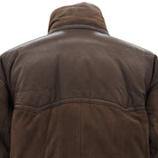 Suede and Leather Combination Down Jacket, Size L, Brown
