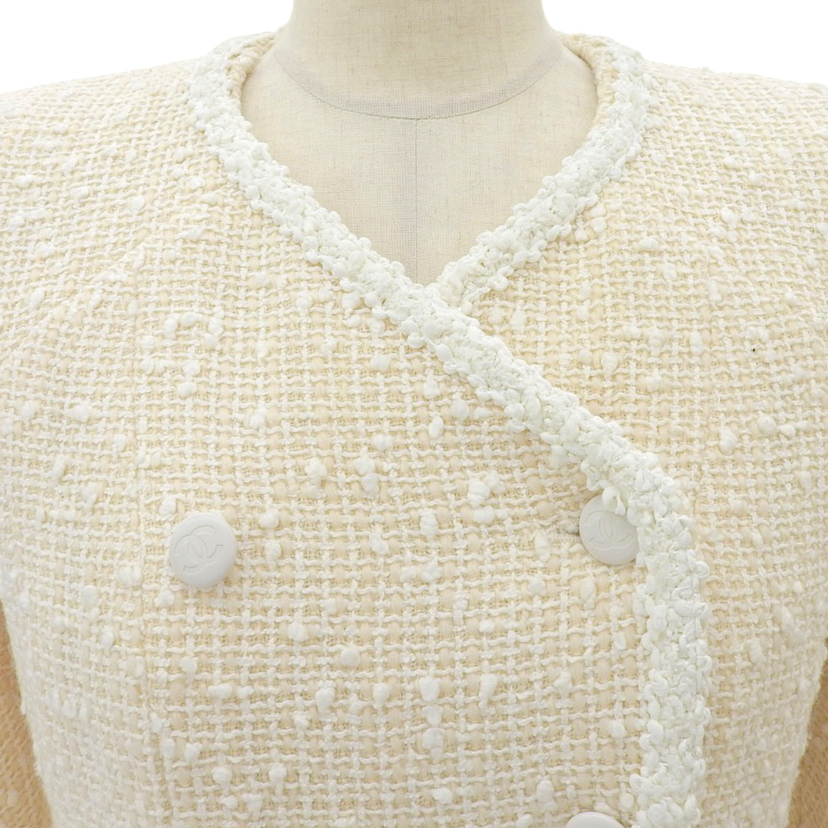 Tweed CC Mark Button Double Breasted Jacket #34 Ivory