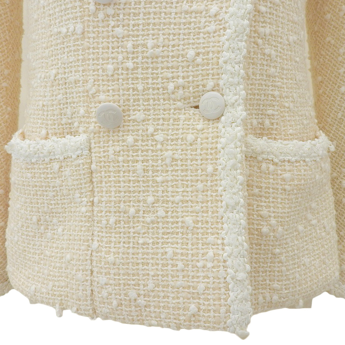 Tweed CC Mark Button Double Breasted Jacket #34 Ivory