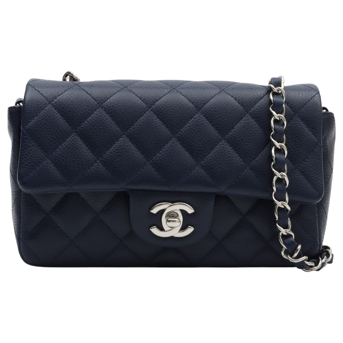 2014-era Caviar Skin CC Turn-lock Chain Shoulder Bag, Navy
