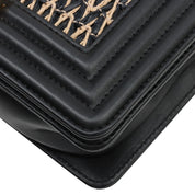 CHANEL Raffia Boy Chanel Chain Shoulder Bag, Black/Beige, manufactured around 2019