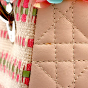 Tweed Sequin Cannage Stitch Lady Dior 2-way Bag M Pink/Green/Blue