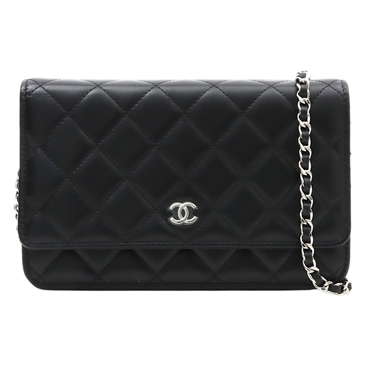 2021 Matelassé Stitch CC Mark Plate Chain Wallet Black