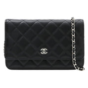 2021 Matelassé Stitch CC Mark Plate Chain Wallet Black