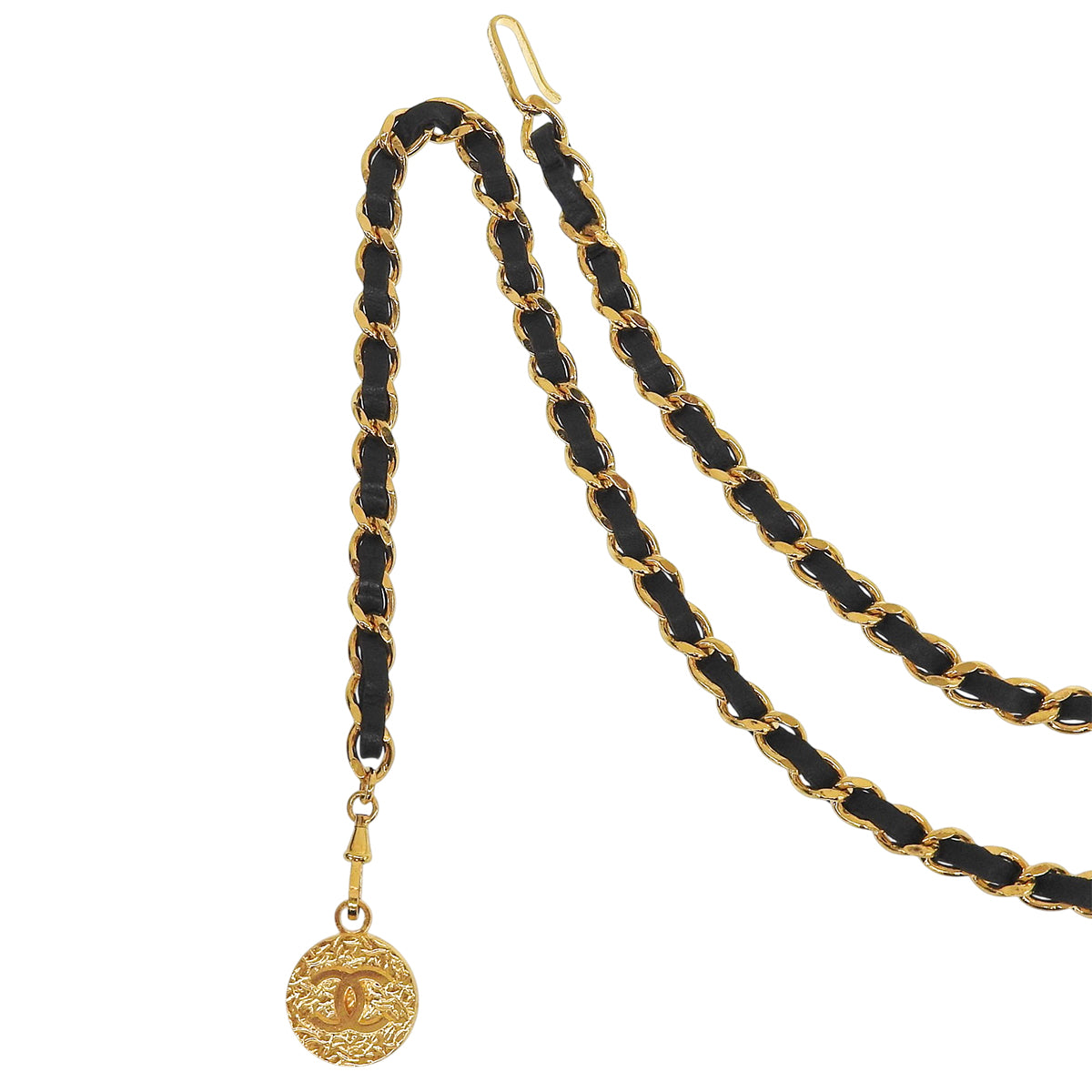 Round CC Mark Plate Chain Belt Gold/Black