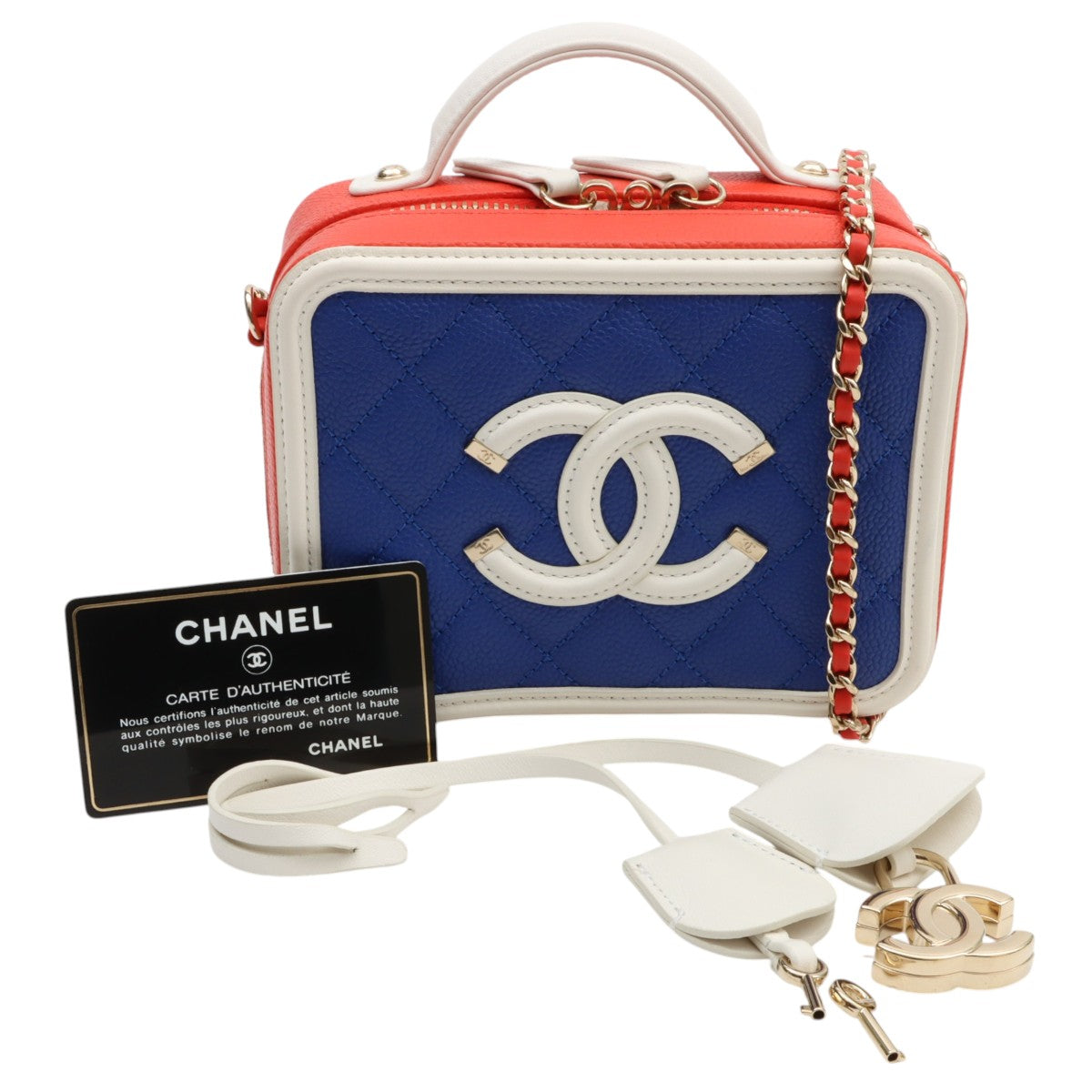 2018 Caviar Skin CC Filigree 2-way Bag Blue/Red/White