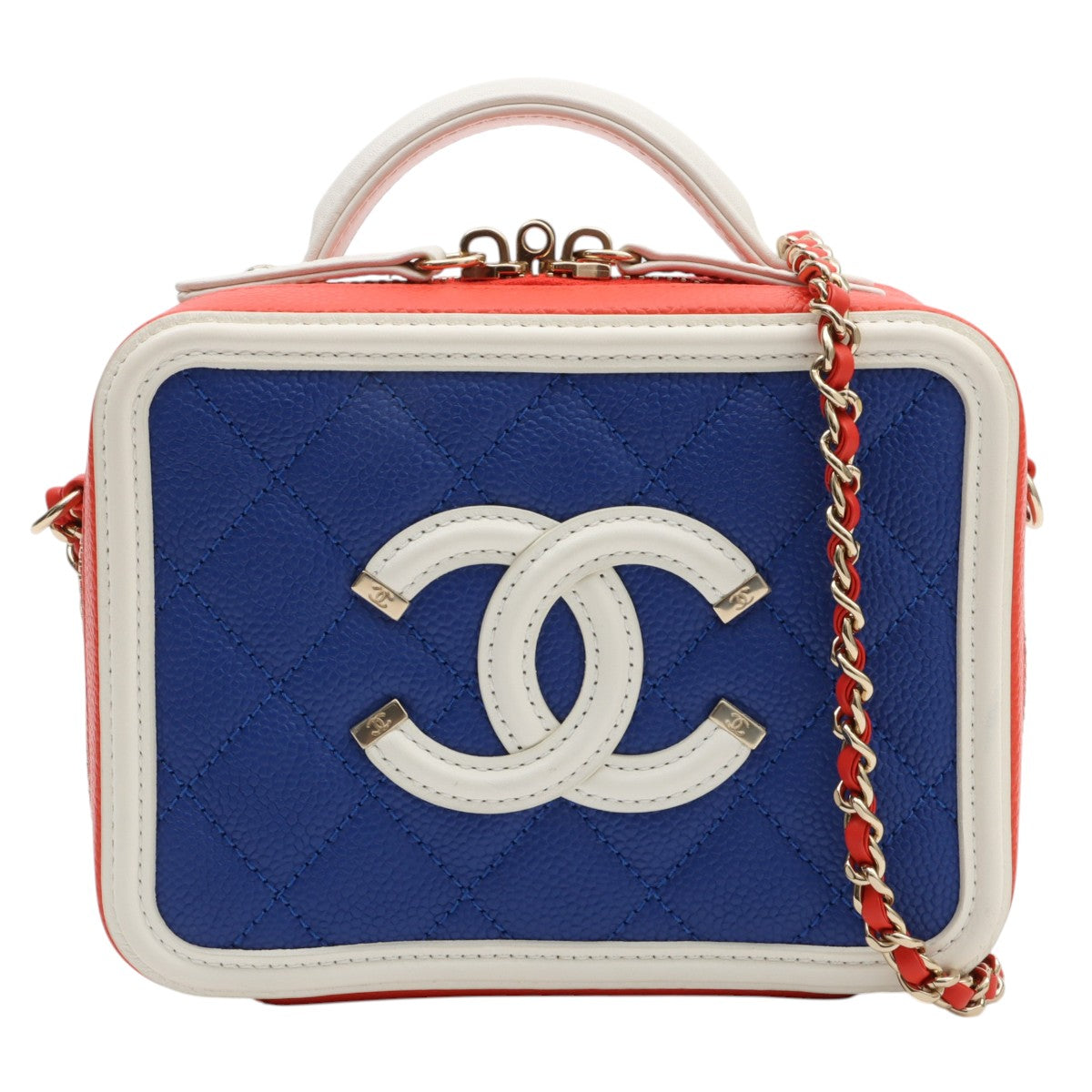 2018 Caviar Skin CC Filigree 2-way Bag Blue/Red/White
