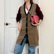CC Turn-Lock Button Long Cardigan #40 Brown/Bordeaux